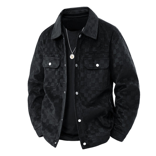 Mens Suede Checkerboard Plaid Jacket
