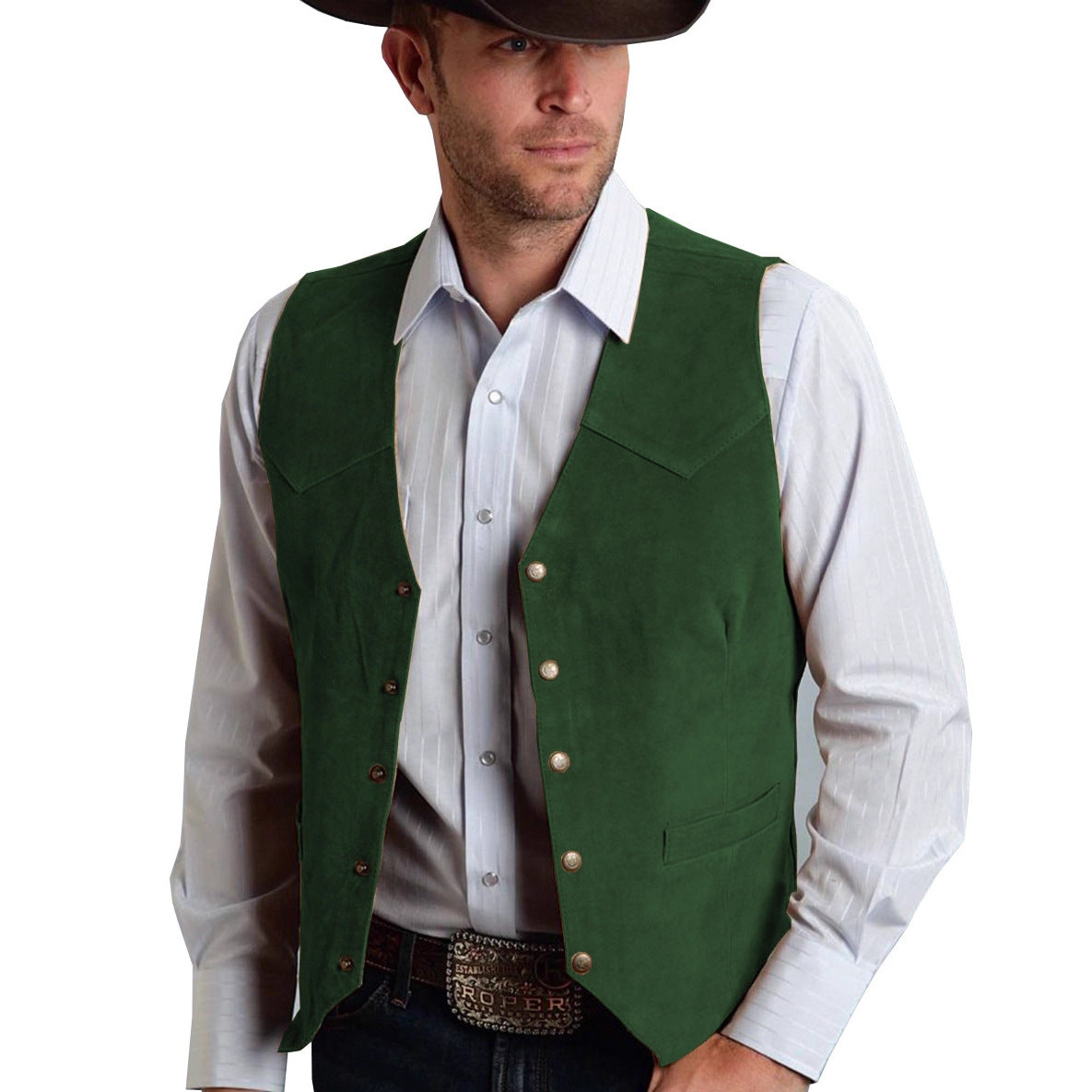 Mens Suede Vest with Metal Buckle