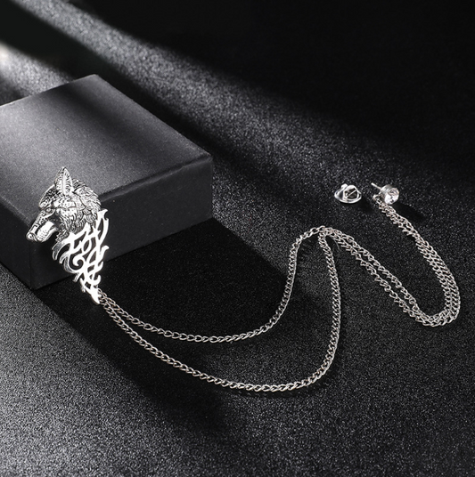 Mens Suit Brooch Wedding Collar Pin Long Chain Corsage