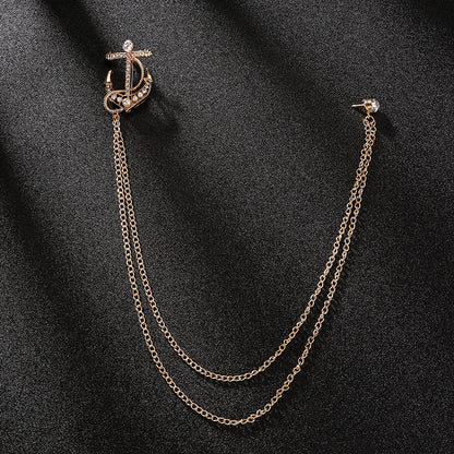 Mens Suit Brooch Wedding Collar Pin Long Chain Corsage