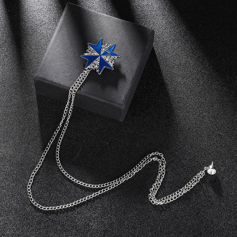 Mens Suit Brooch Wedding Collar Pin Long Chain Corsage