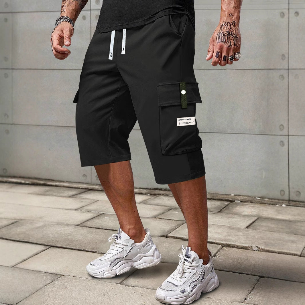 Mens Summer Cargo Shorts Straight Cropped Pants