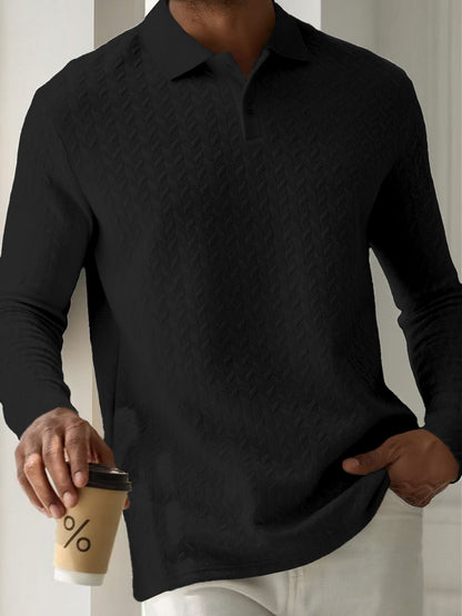Mens Textured Long Sleeve Polo Shirts