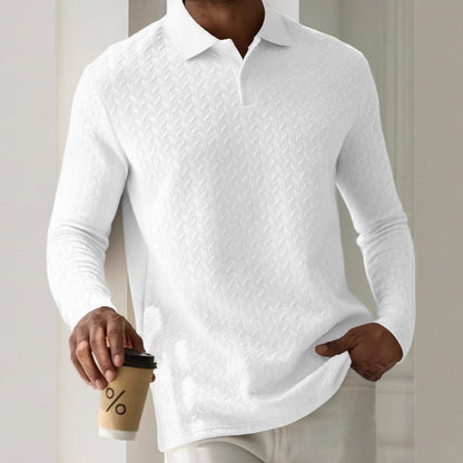 Mens Textured Long Sleeve Polo Shirts