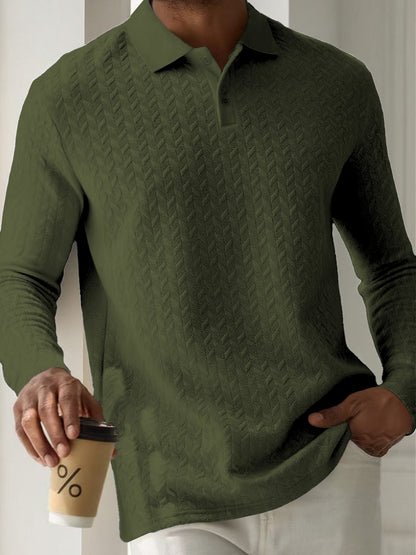 Mens Textured Long Sleeve Polo Shirts