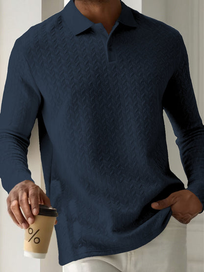 Mens Textured Long Sleeve Polo Shirts