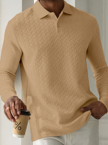 Mens Textured Long Sleeve Polo Shirts