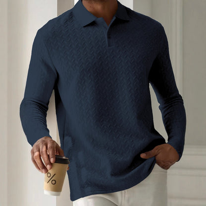Mens Textured Long Sleeve Polo Shirts
