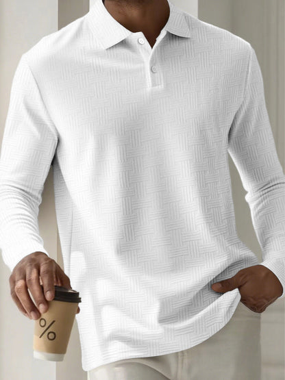 Mens Textured Long Sleeve Polo Shirts
