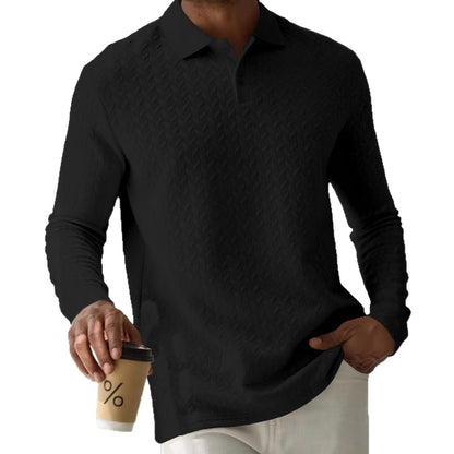 Mens Textured Long Sleeve Polo Shirts