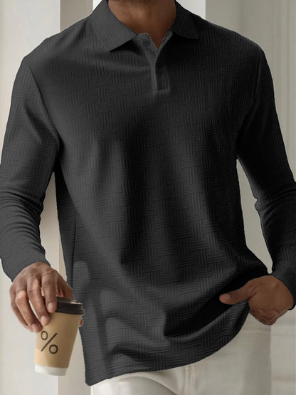 Mens Textured Long Sleeve Polo Shirts