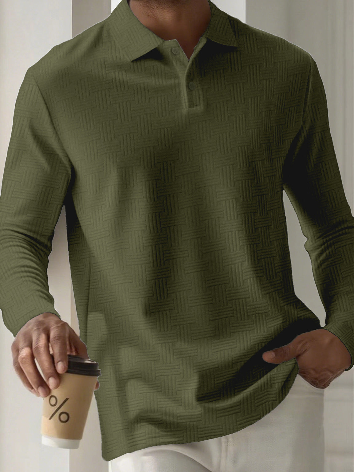 Mens Textured Long Sleeve Polo Shirts