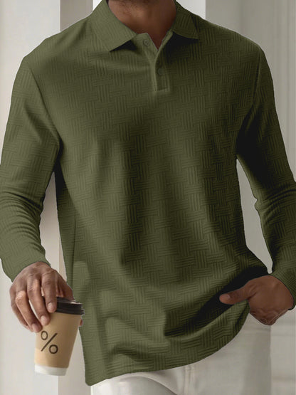 Mens Textured Long Sleeve Polo Shirts