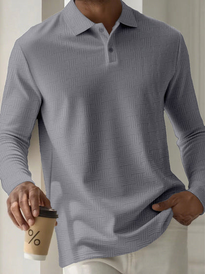 Mens Textured Long Sleeve Polo Shirts