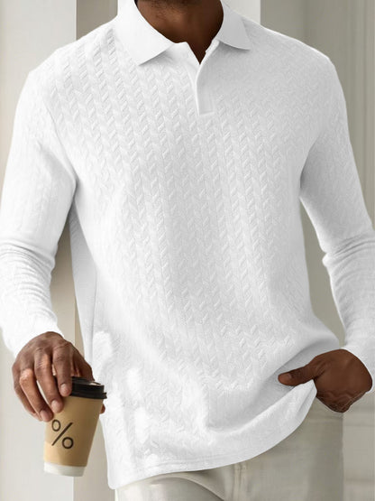 Mens Textured Long Sleeve Polo Shirts