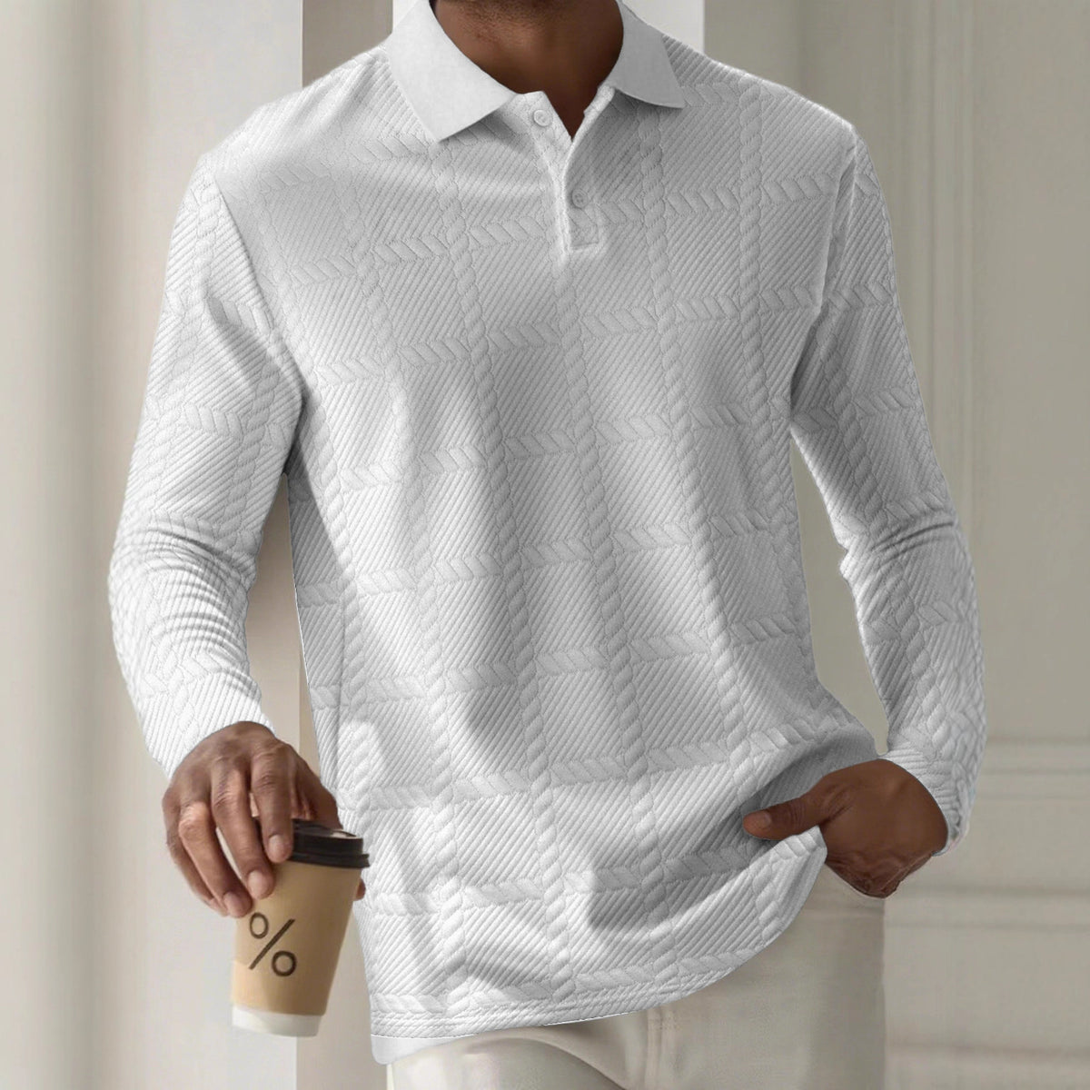 Mens Textured Long Sleeve Polo Shirts