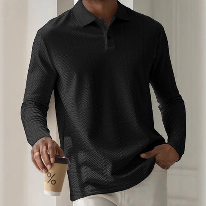 Mens Textured Long Sleeve Polo Shirts