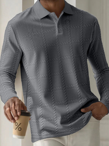 Mens Textured Long Sleeve Polo Shirts