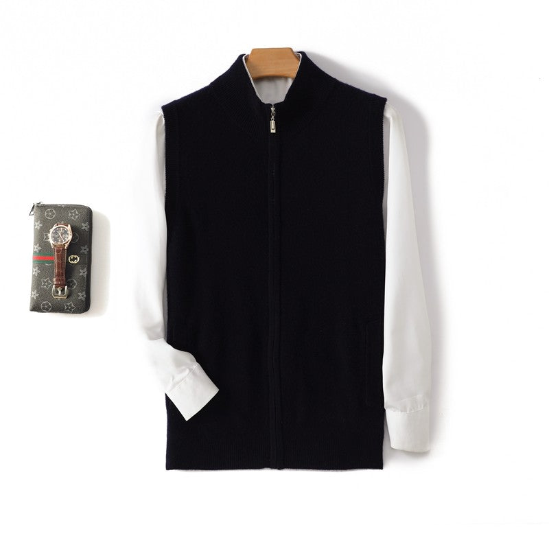 Mens Thickened Pure Wool Cardigan Half-High Collar Zipper Jacket