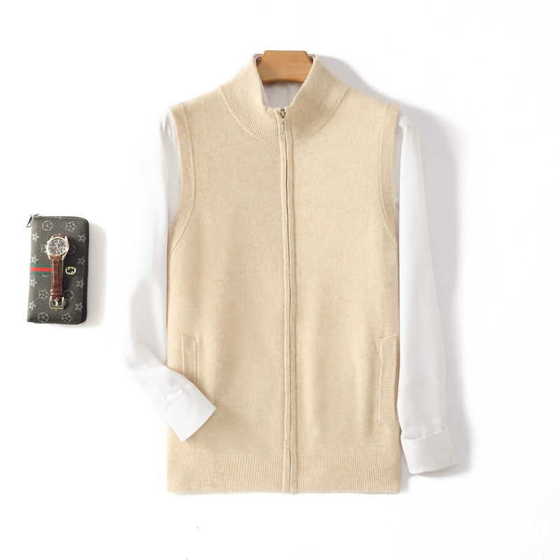 Mens Thickened Pure Wool Cardigan Half-High Collar Zipper Jacket