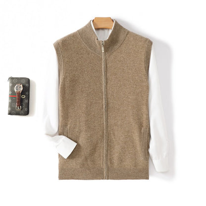 Mens Thickened Pure Wool Cardigan Half-High Collar Zipper Jacket