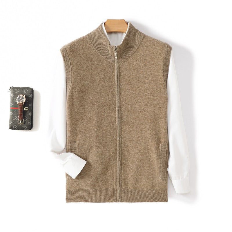 Mens Thickened Pure Wool Cardigan Half-High Collar Zipper Jacket