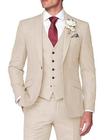 Mens Three-Piece Slim Fit Suit for Business and Wedding