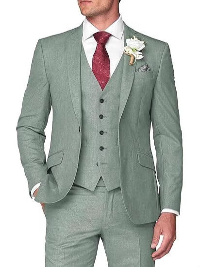 Mens Three-Piece Slim Fit Suit for Business and Wedding