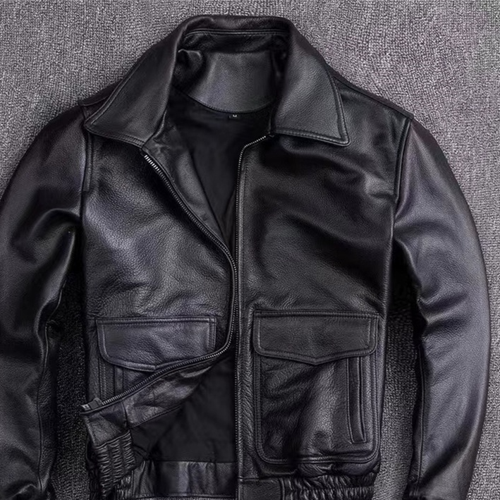 Mens Turn-Down Collar PU Leather Jacket