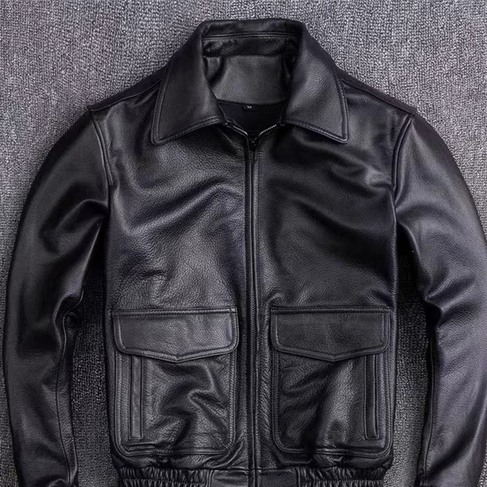 Mens Turn-Down Collar PU Leather Jacket