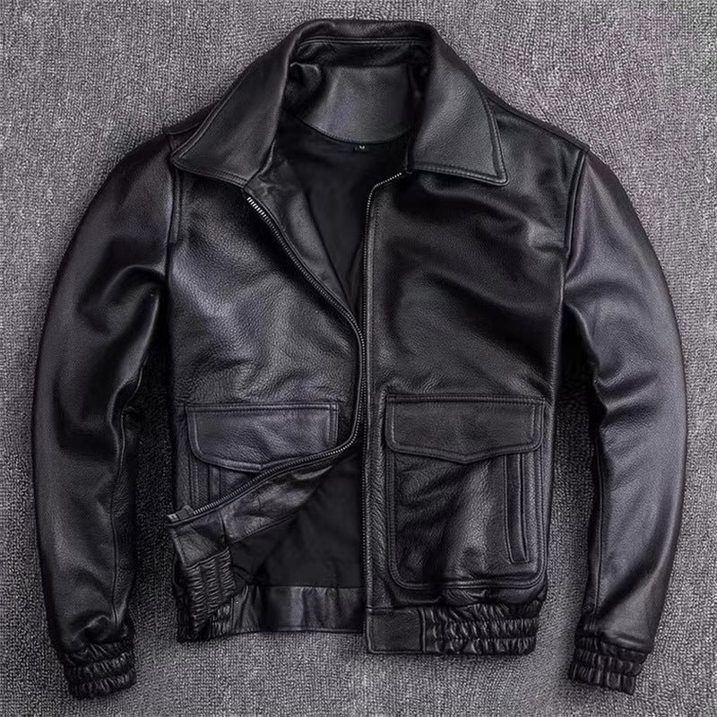 Mens Turn-Down Collar PU Leather Jacket