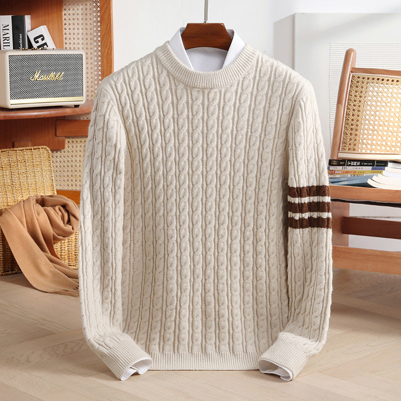 Mens Twisted Knit Wool Blend Sweater