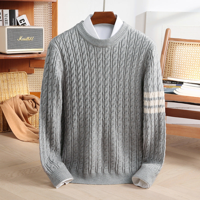 Mens Twisted Knit Wool Blend Sweater