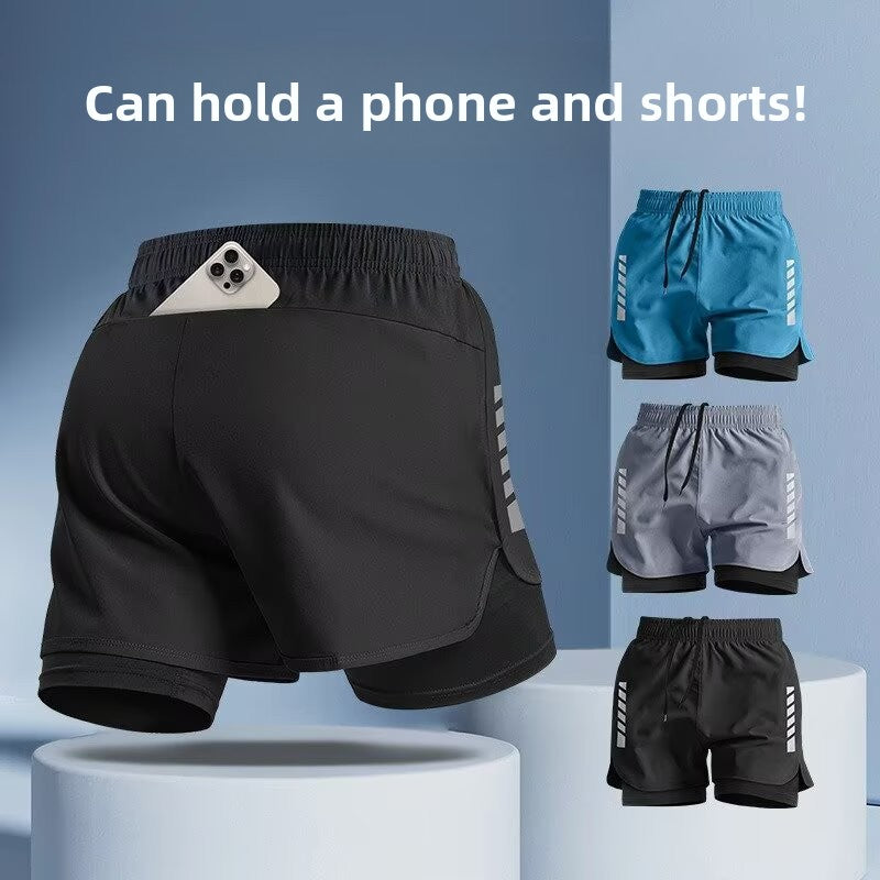 Mens Two In One Running Shorts Quick Dry Training Pants Summer