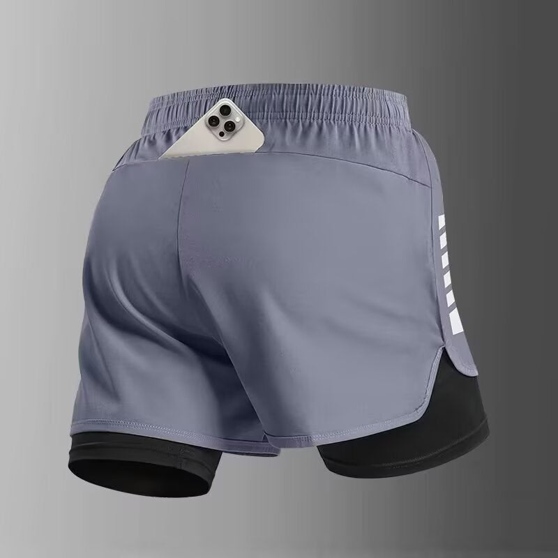 Mens Two In One Running Shorts Quick Dry Training Pants Summer