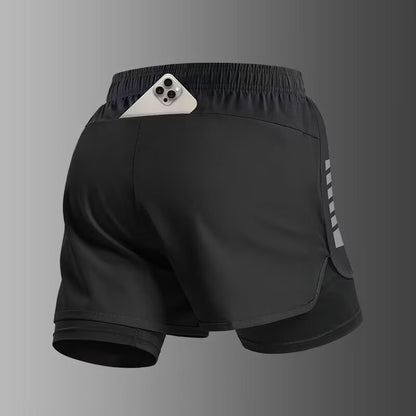 Mens Two In One Running Shorts Quick Dry Training Pants Summer