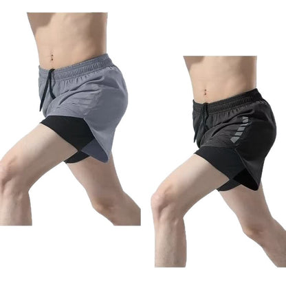 Mens Two In One Running Shorts Quick Dry Training Pants Summer