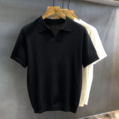 Mens V-Neck Knit Polo Shirt