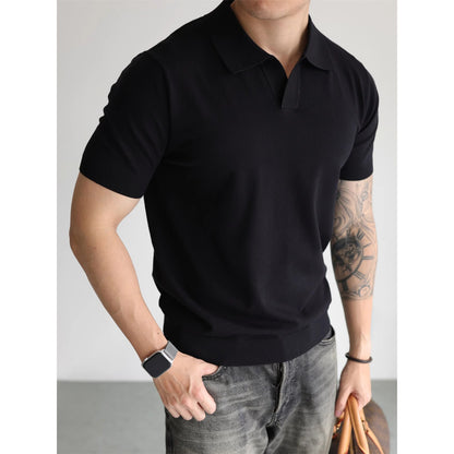 Mens V-Neck Short Sleeve Knit Polo Shirt
