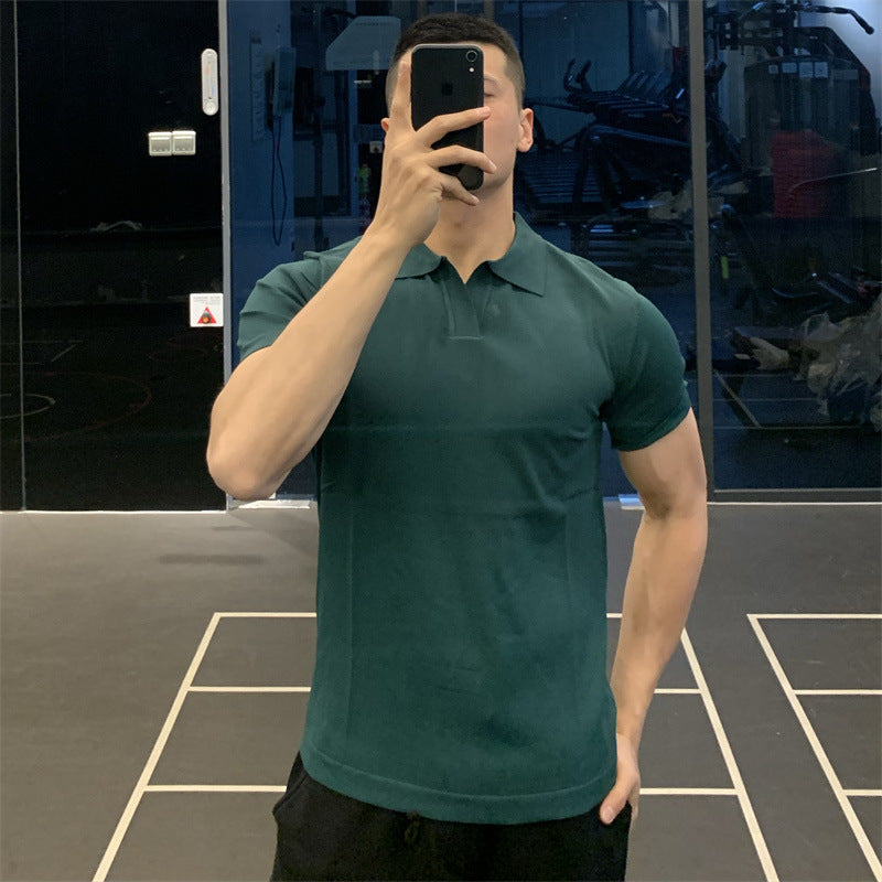 Mens V-Neck Short Sleeve Knit Polo Shirt