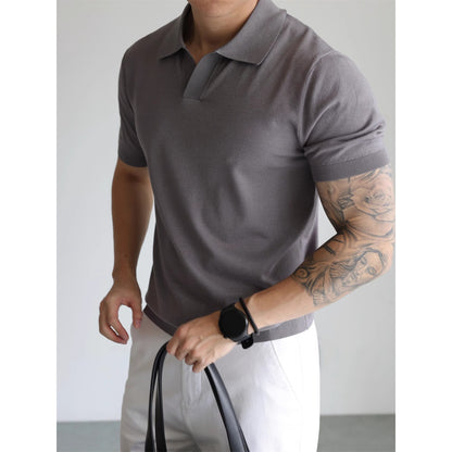 Mens V-Neck Short Sleeve Knit Polo Shirt