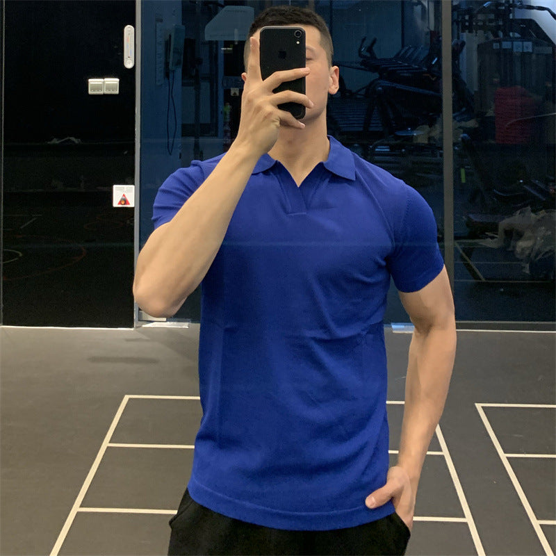 Mens V-Neck Short Sleeve Knit Polo Shirt