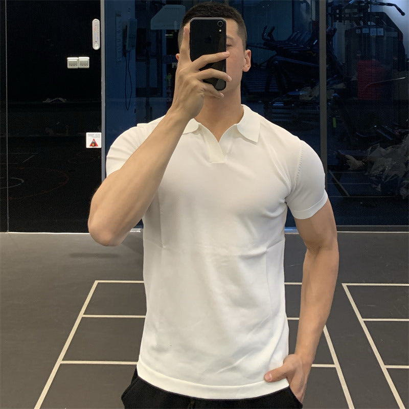 Mens V-Neck Short Sleeve Knit Polo Shirt