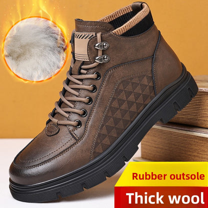 Mens Velvet Leather Boots High Top Warm Winter Shoes