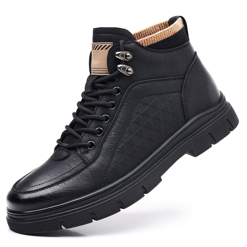 Mens Velvet Leather Boots High Top Warm Winter Shoes
