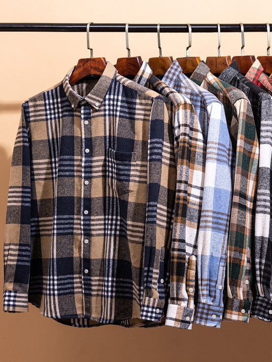 Mens Vintage Plaid Long Sleeve Shirt