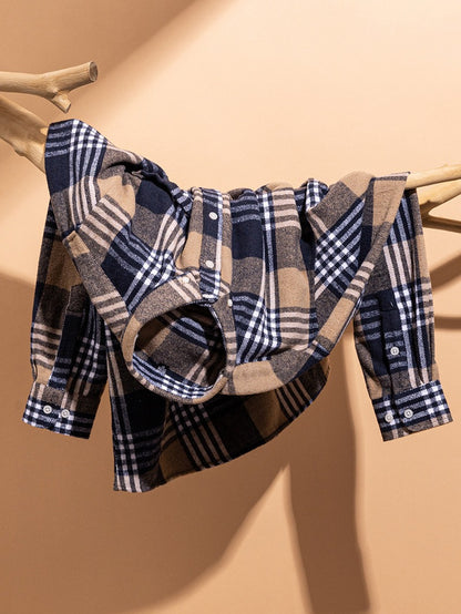 Mens Vintage Plaid Long Sleeve Shirt
