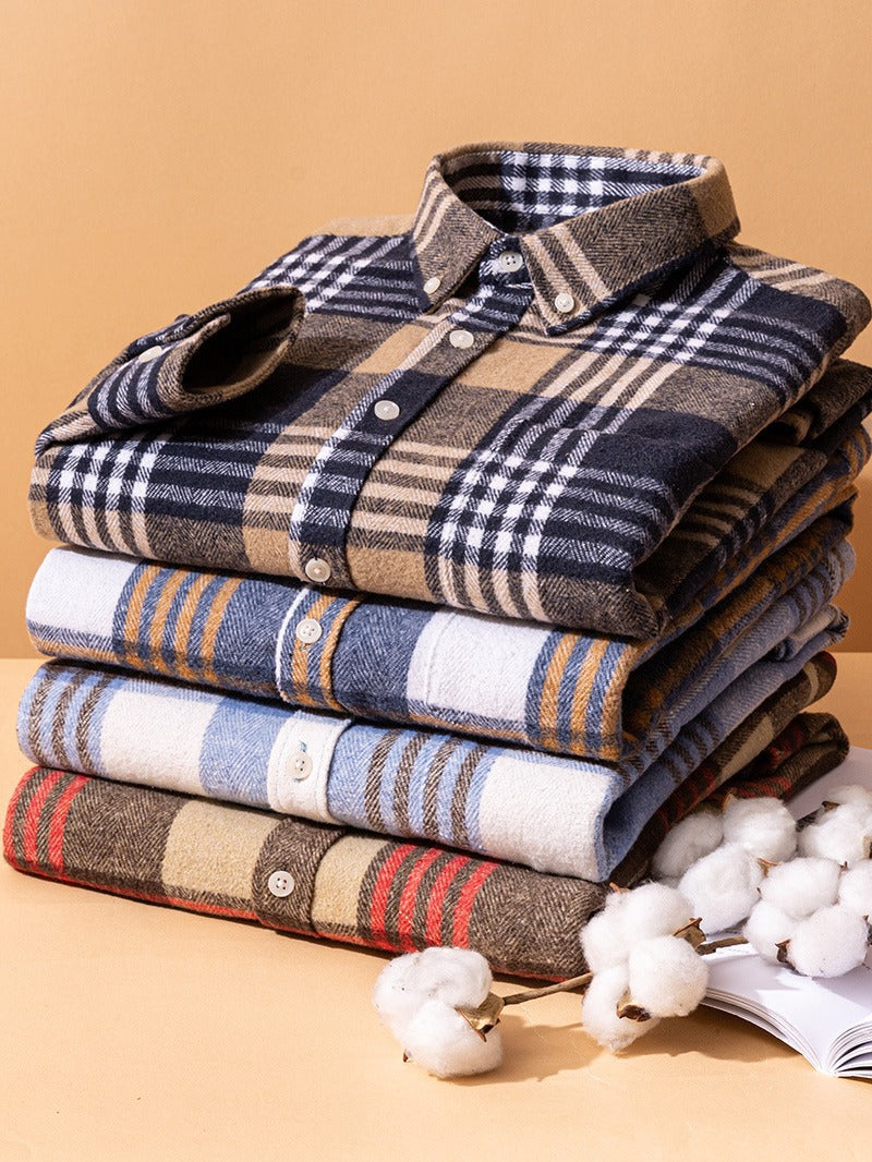 Mens Vintage Plaid Long Sleeve Shirt