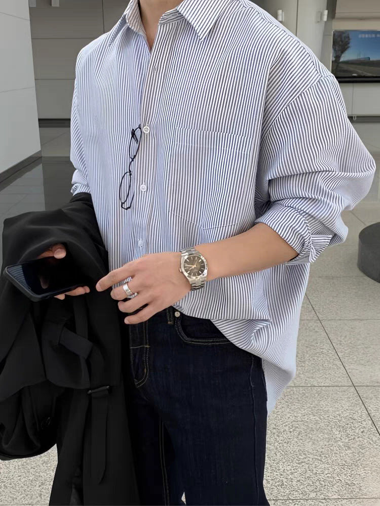 Mens Vintage Striped Casual Shirt