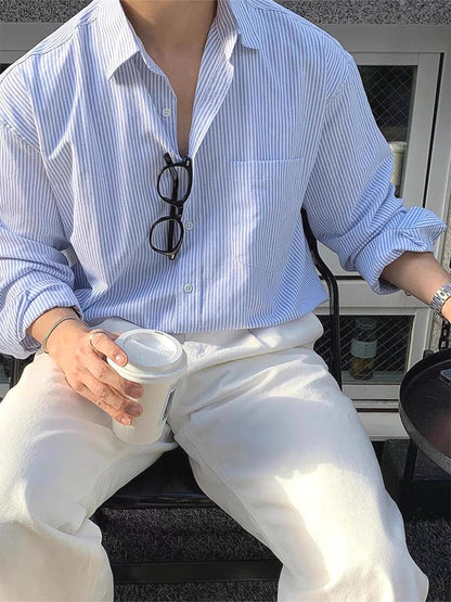 Mens Vintage Striped Casual Shirt